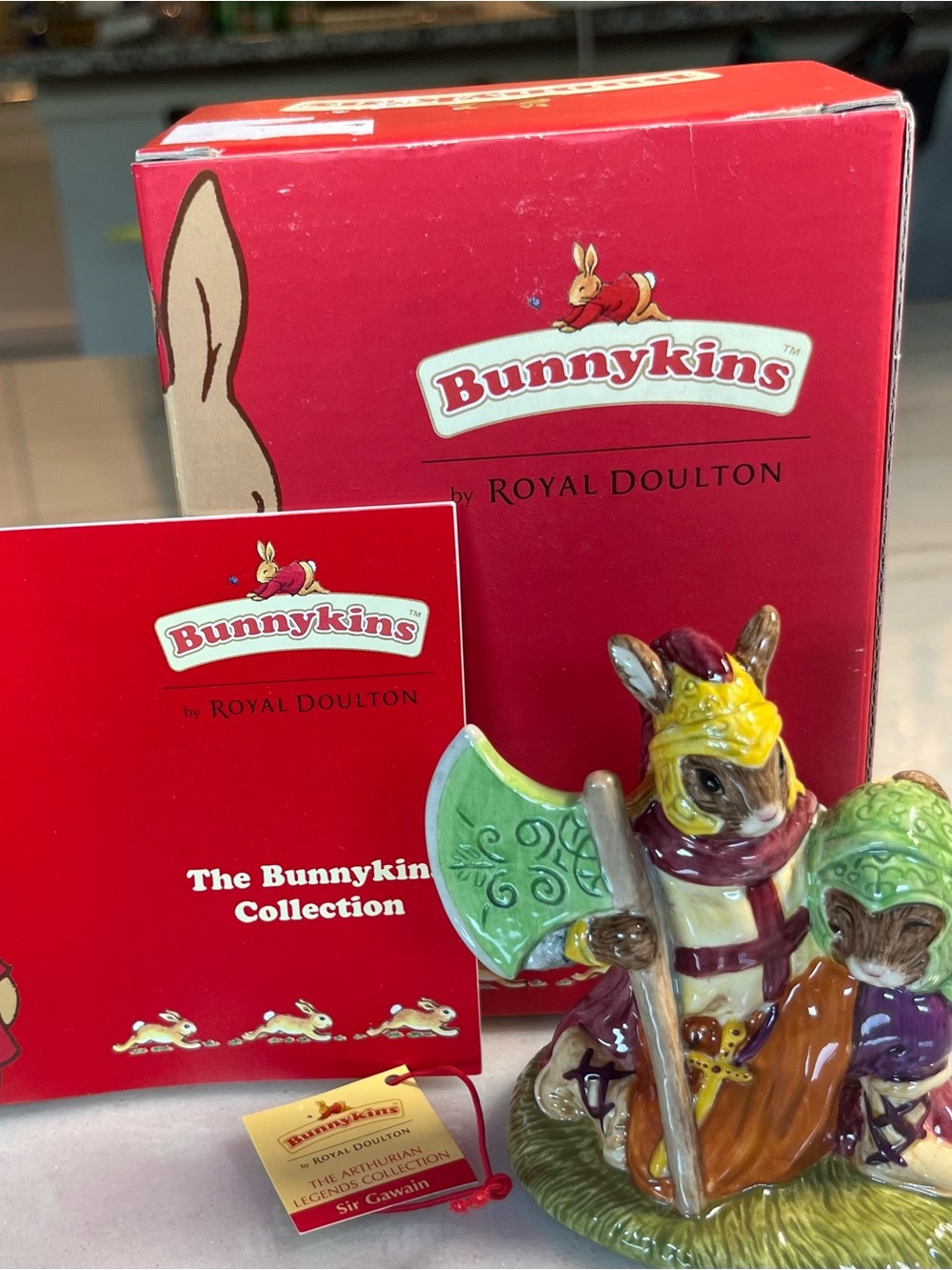 Royal Doulton Bunnykins Figurine with Red Box and Multicolor Glaze